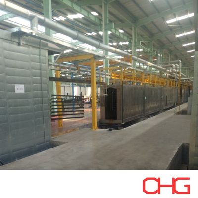 خط پوشش پودری برای پروفیل های آلومینیومی با سیستم نوار نقاله سربار و بارگذاری دستی برای پشتیبانی از تولید متنوع