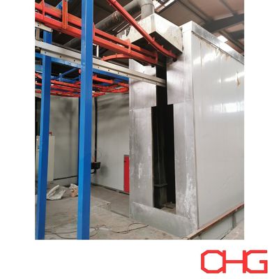 Aluminum extrusion powder coating line designed for multiple profile lengths cross sections and integrated finishing stages