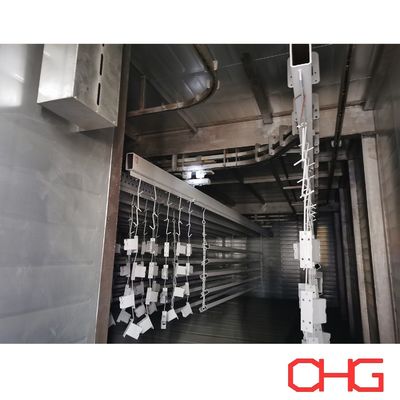 Automated powder coating line for aluminum profiles combining surface treatment finishing equipment and material handling