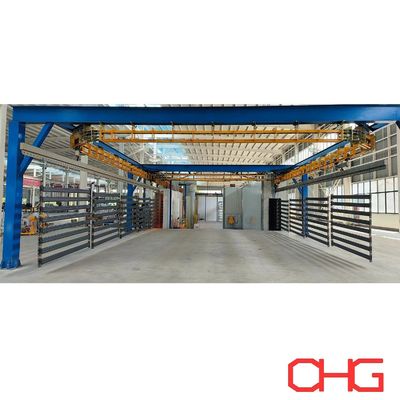 خط پوشش پودری قفسه های فلزی با سیستم حمل و نقل بدون قدرت و واحد کنترل PLC